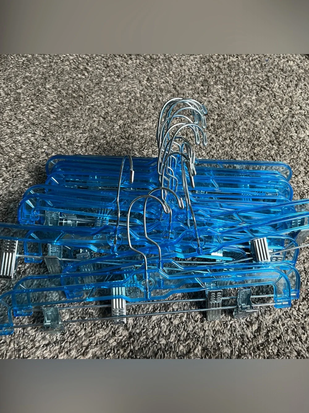 Bright Translucent Blue Plastic Hangers with Clips